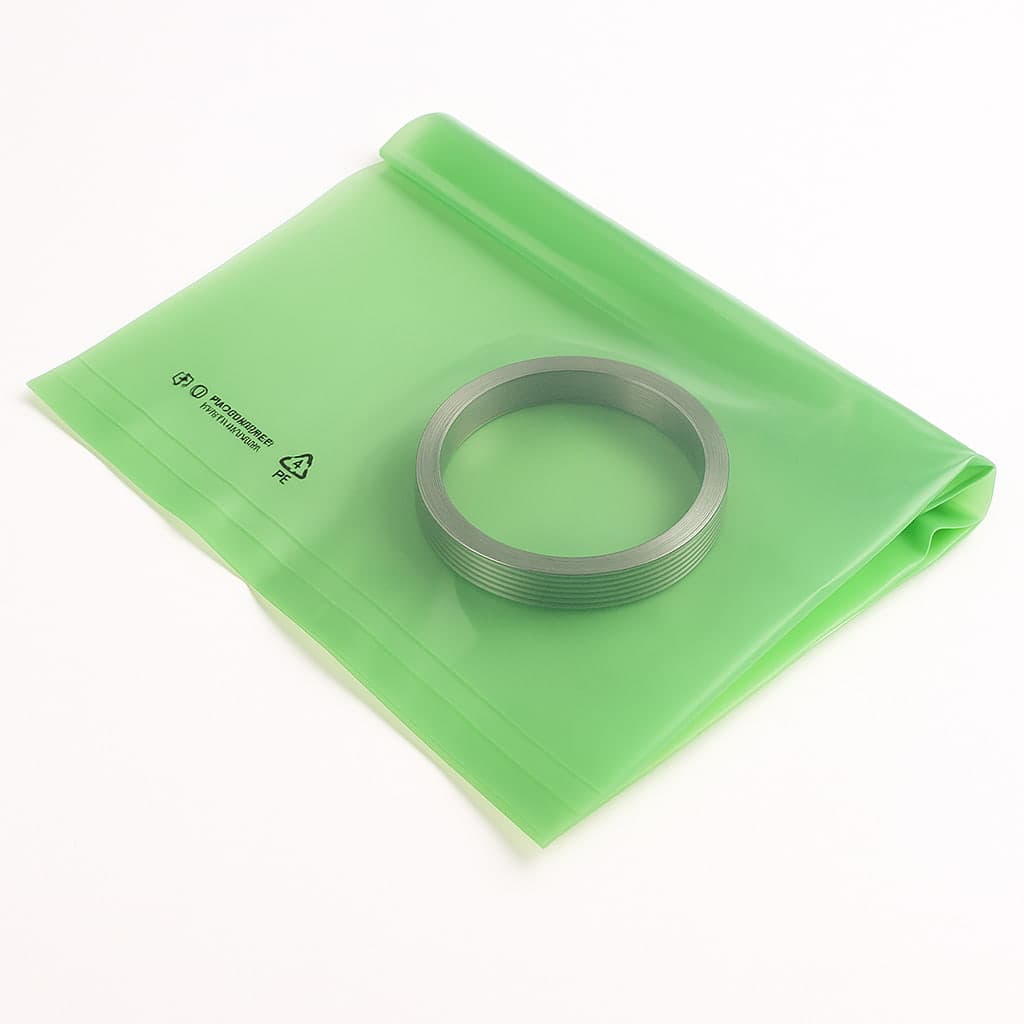 Bolsa amarilla VCI de PREMCO con metales alrededor y con un fondo amarillo