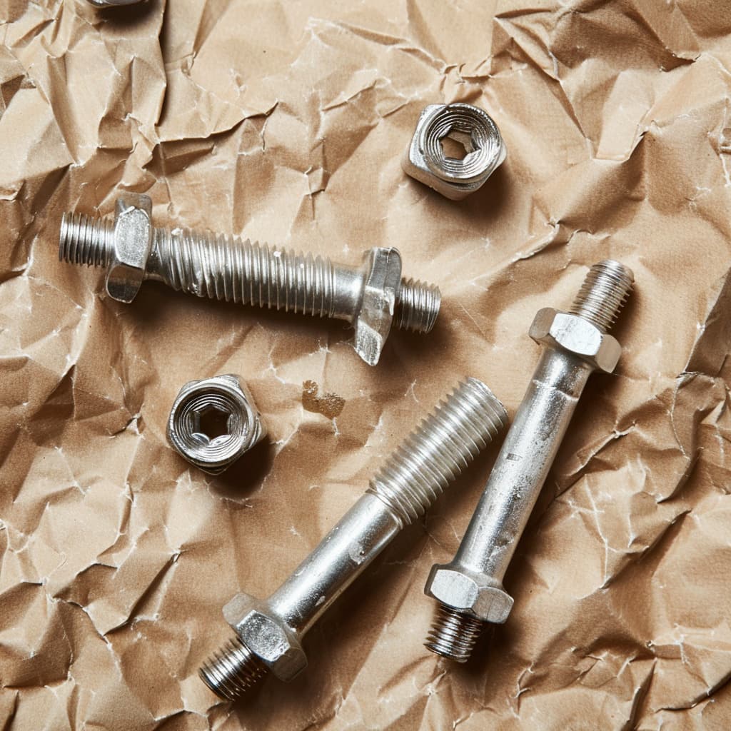 Tornillos de metal siendo envueltos en papel VCI kraft