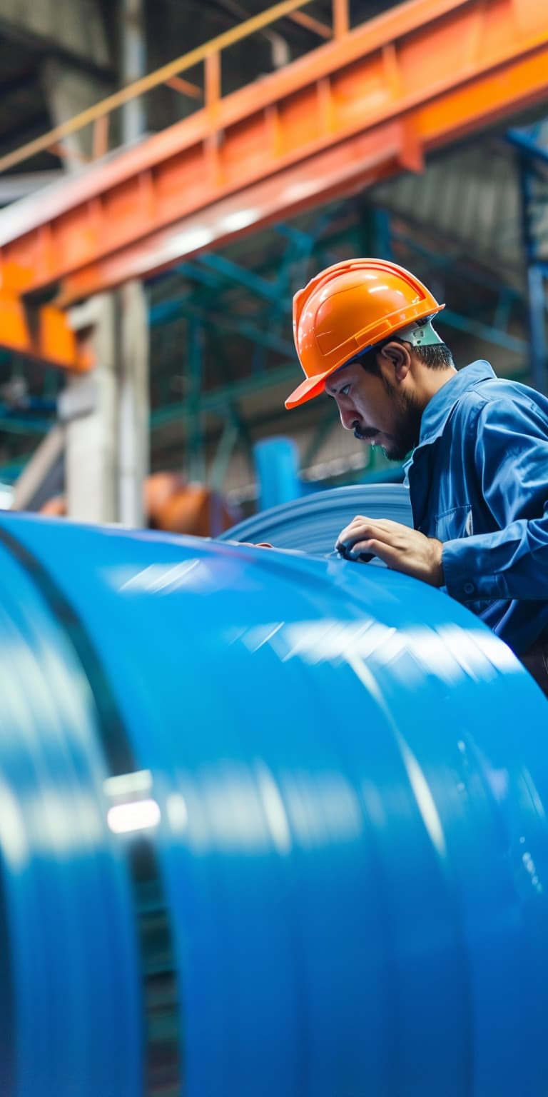 Trabajador de PREMCO inspeccionando los rollos de VCI en PREMCO