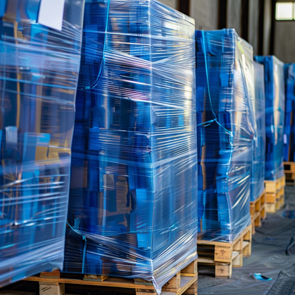 Almacén de productos métalicos envueltos para protegerlos con pelicula VCI estirable de PREMCO