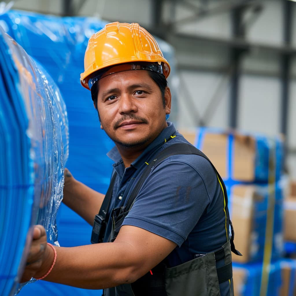 Trabajador de PREMCO concentrado con casco amarillo en una industria