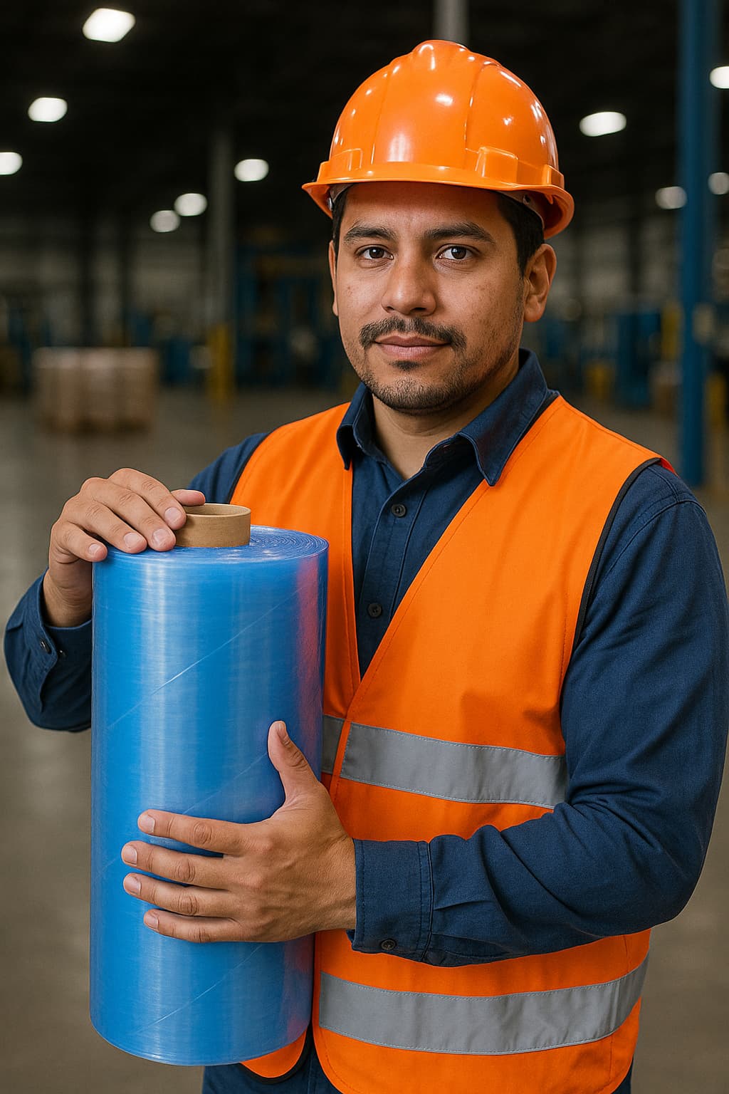 Rollos blancos de tela VCI siendo ordenados en una fábrica